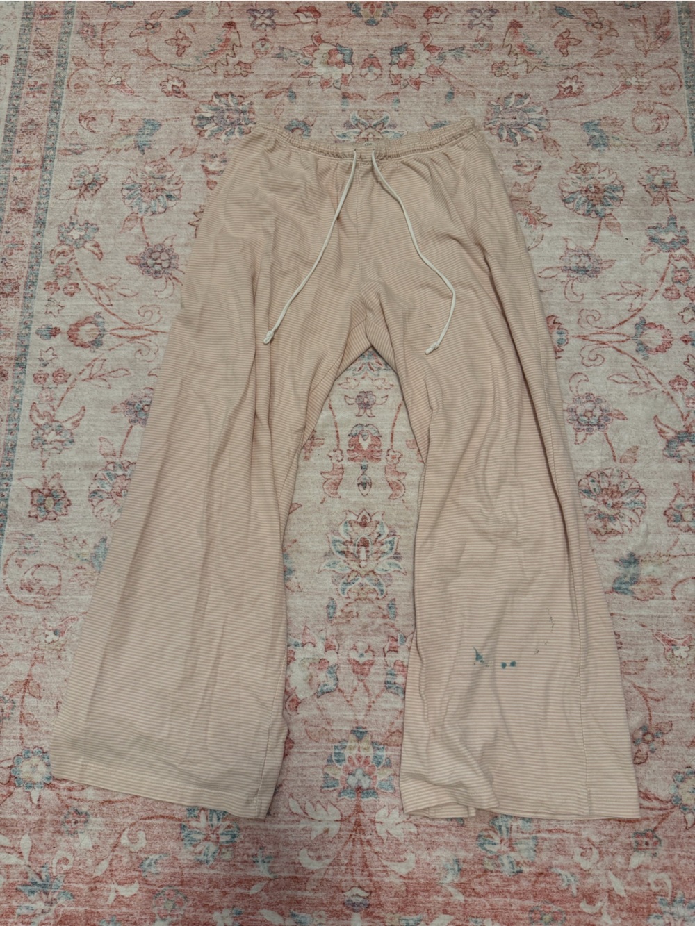 Beige Wide-Leg Lounge Pants with Drawstring (WAX STAIN)